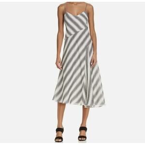 Theory Size 12 Silk Cotton White Black Asymmetrical Sleeveless Maxi MIDI Dress